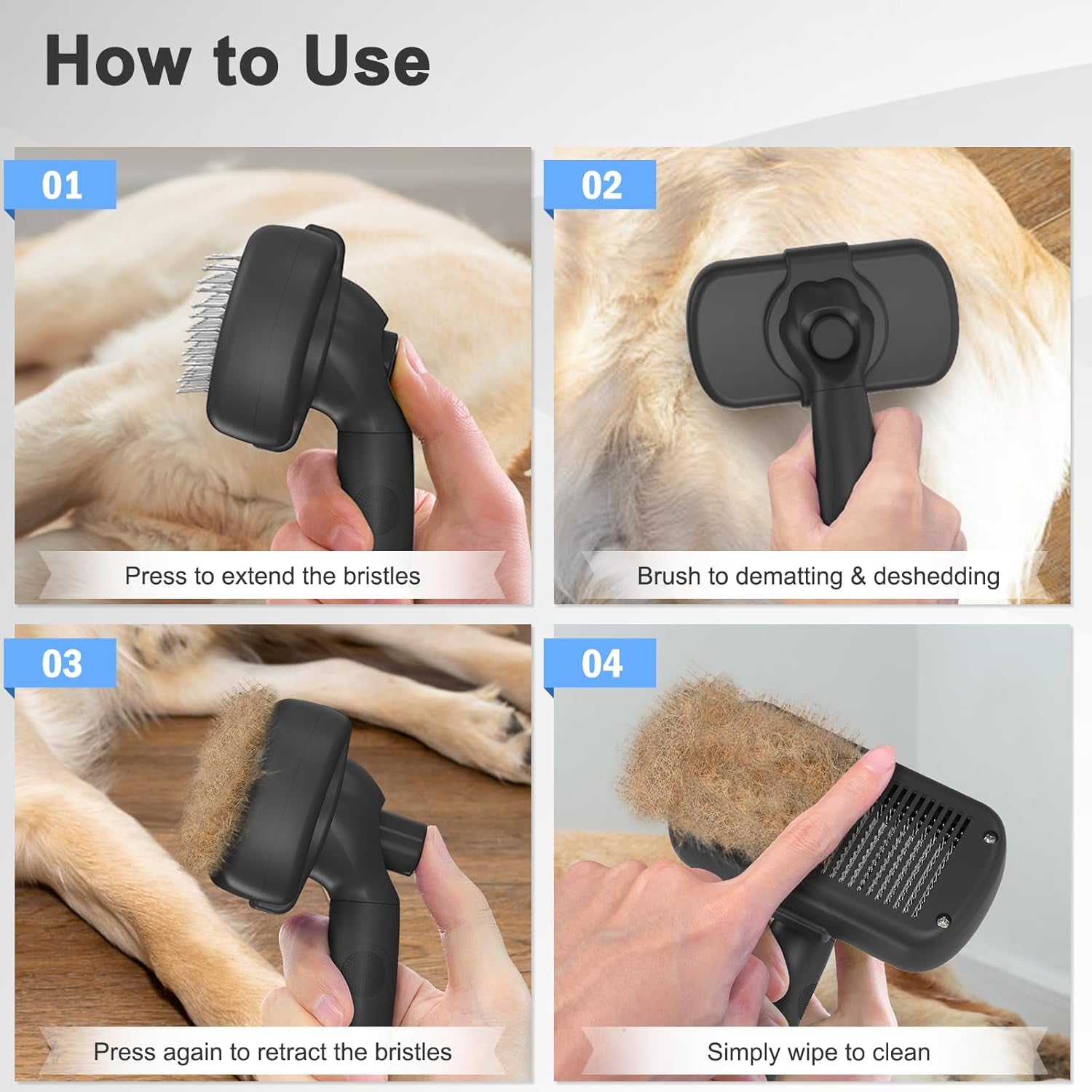 Self Cleaning Shedding Brush - Skin Friendly Grooming Tool for Dogs, Cats, and P